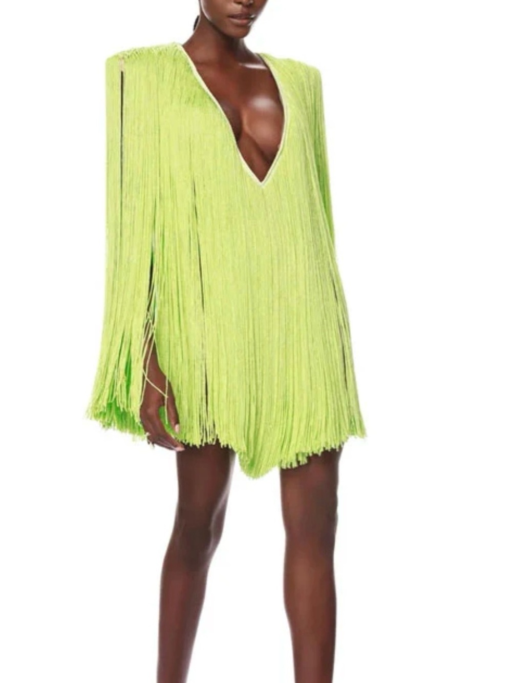 Bronx and Banco Neon Lime Fringe Mini Dress - Picture 2 of 4